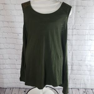 Green maternity tank with gold embellishment